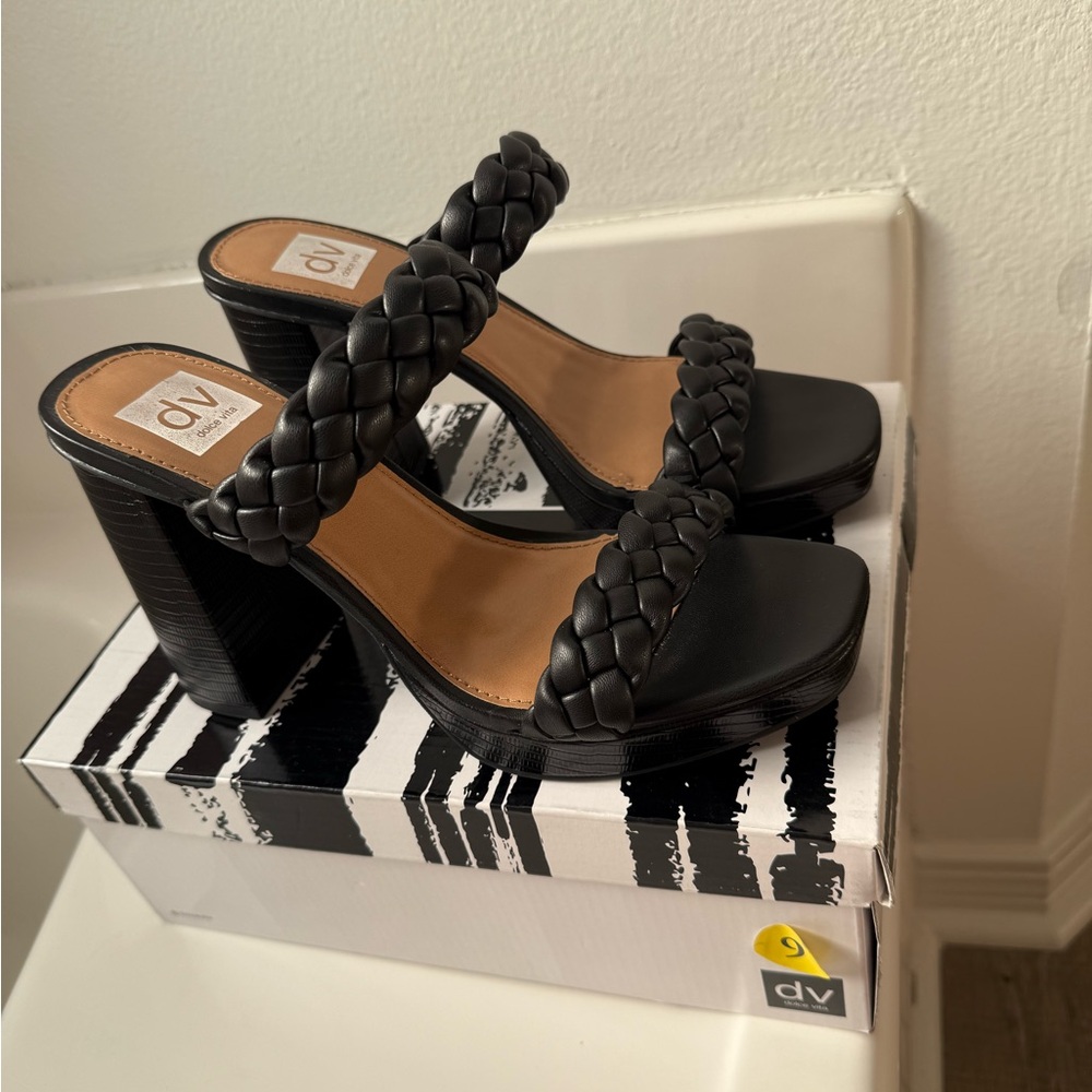 Dolce Vita Women's Peggy Black Braided Heeled Sandals